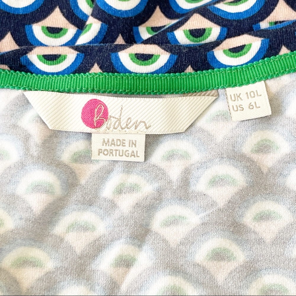 Boden Long Blue Patterned 3/4 Sleeve Short V-Neck Dress Size 6 - Picture 8 of 8